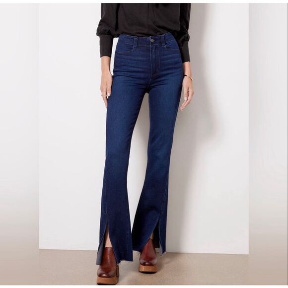 PAIGE Women's High Rise Laurel Canyon Flare Jeans Manifesto Split Twisted Hem 28 - Picture 1 of 9
